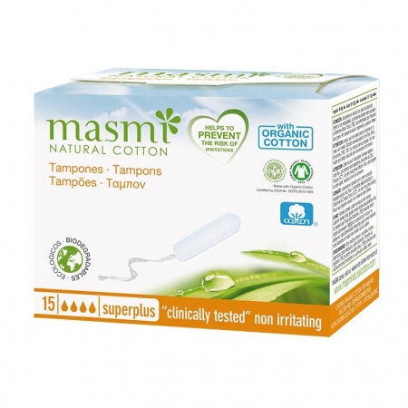 MASMI Tampony bez aplikatora organiczne bawełniane Super Plus 15 SZT